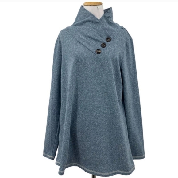 💢SOLD OUT💢 SOFT SURROUNDINGS Blue Cowl Neck Sweater with Button Detail Size XL - Picture 1 of 5